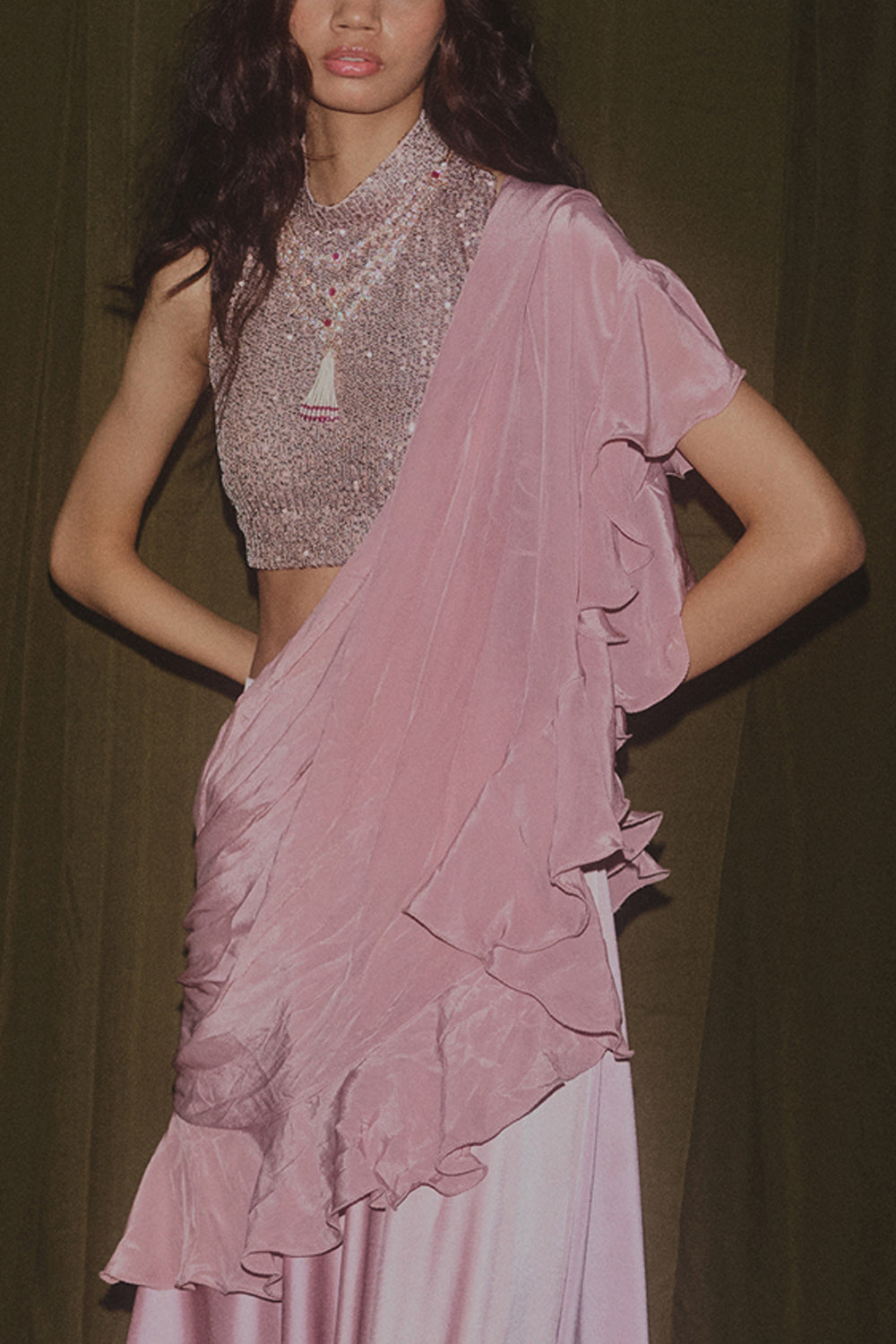 Dusty Pink Drapped Sari
