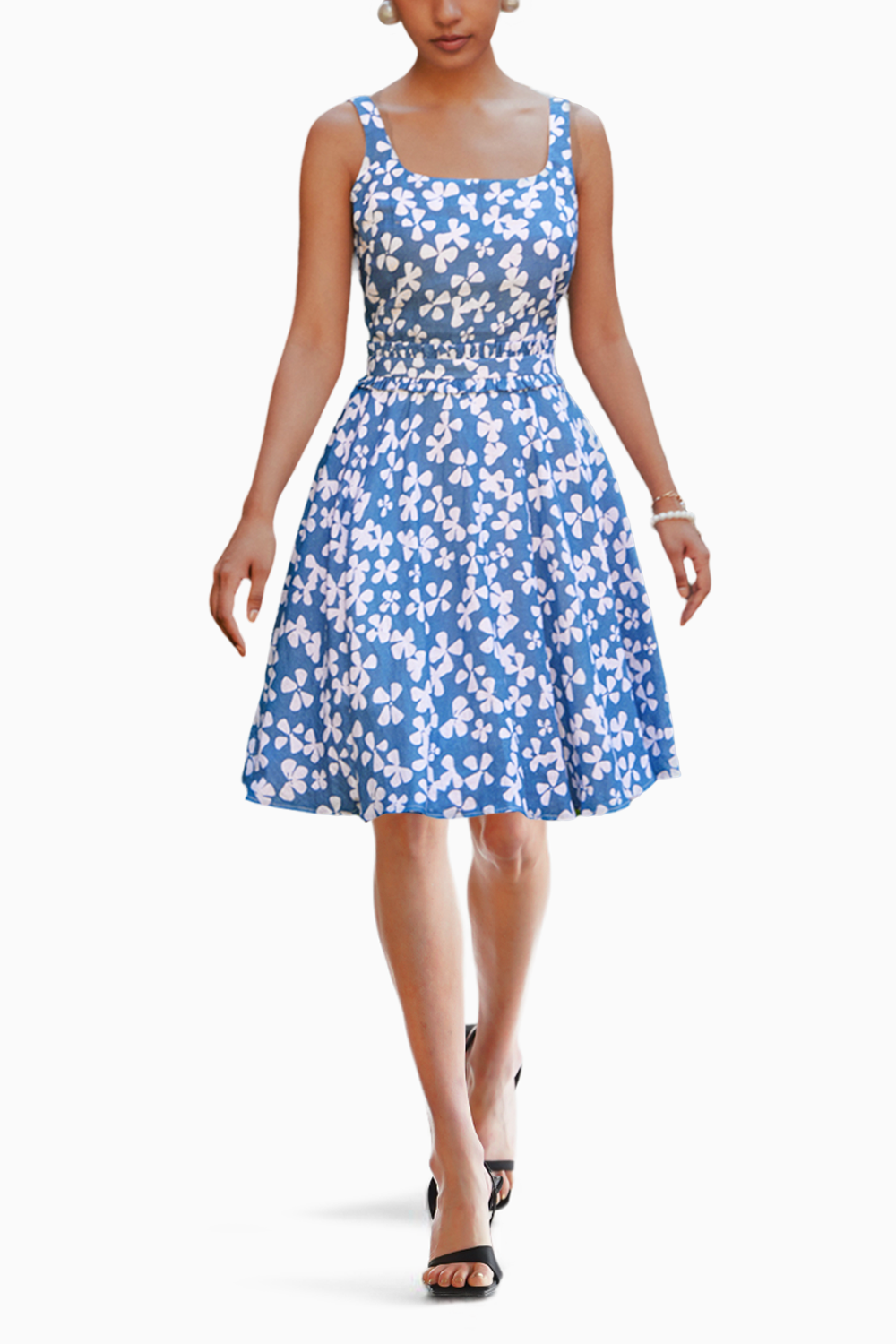 Blue Blooms Printed Fit & Flare Dress