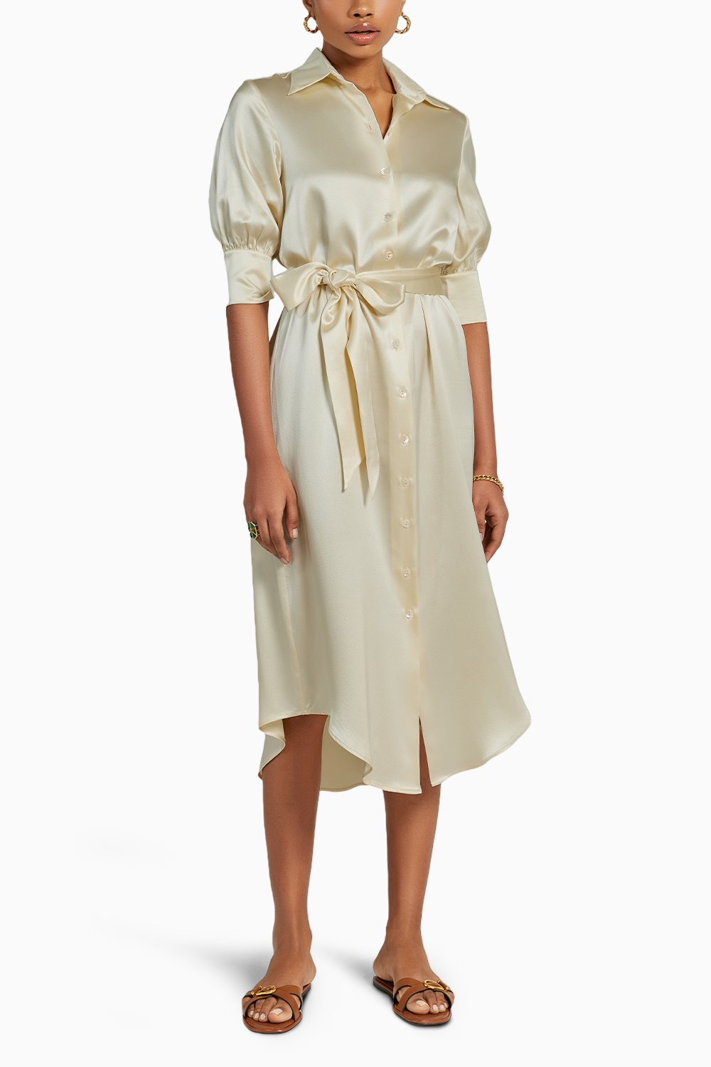 cream silk shift dress Women's Cream Satin Cowl Neck Asymmetric Shift Dress