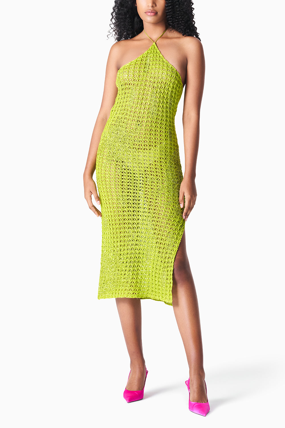 Chartreuse Linen Crocheted Dress