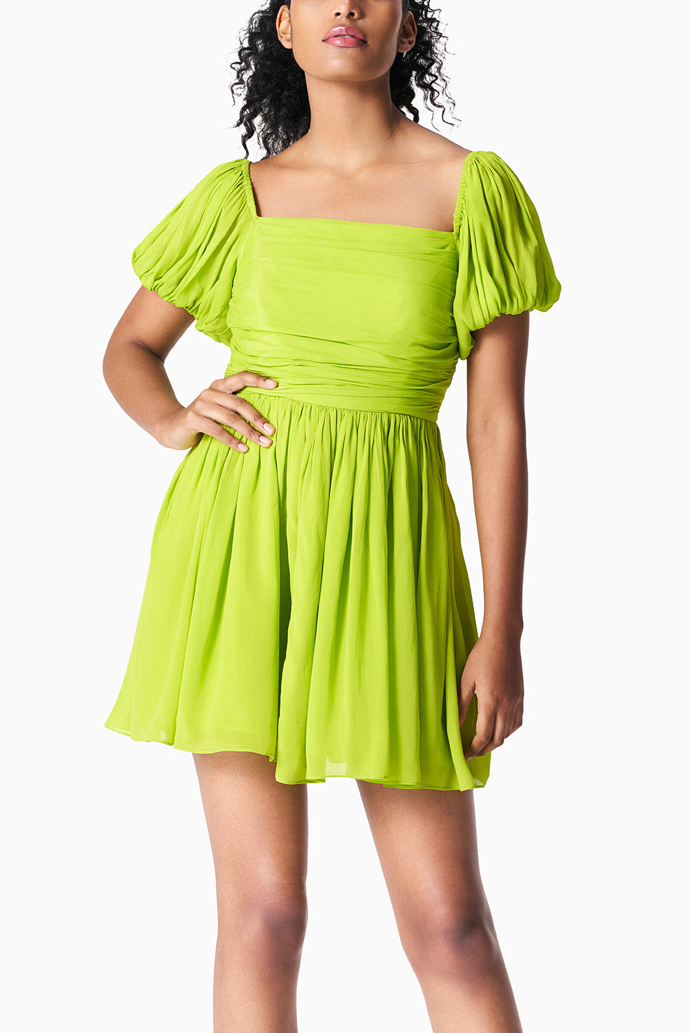 Chartreuse Rouched Mini Dress