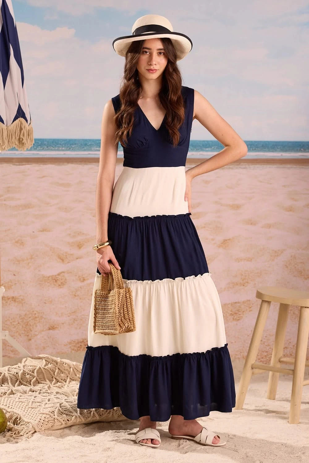 ivory and navy dress Navy and Ivory Maxi Dress S