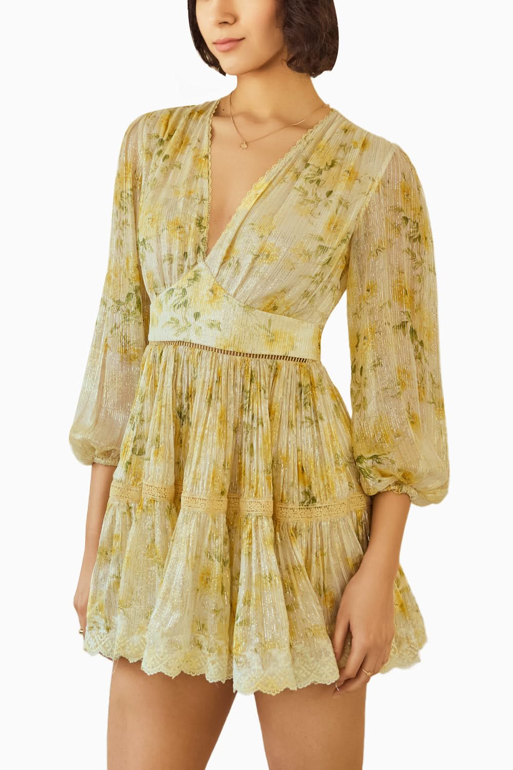 Empire line Yellow Short Dress L