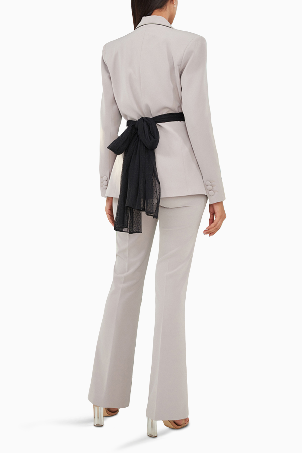 Grey knot Blazer suit with Tassels Detailing