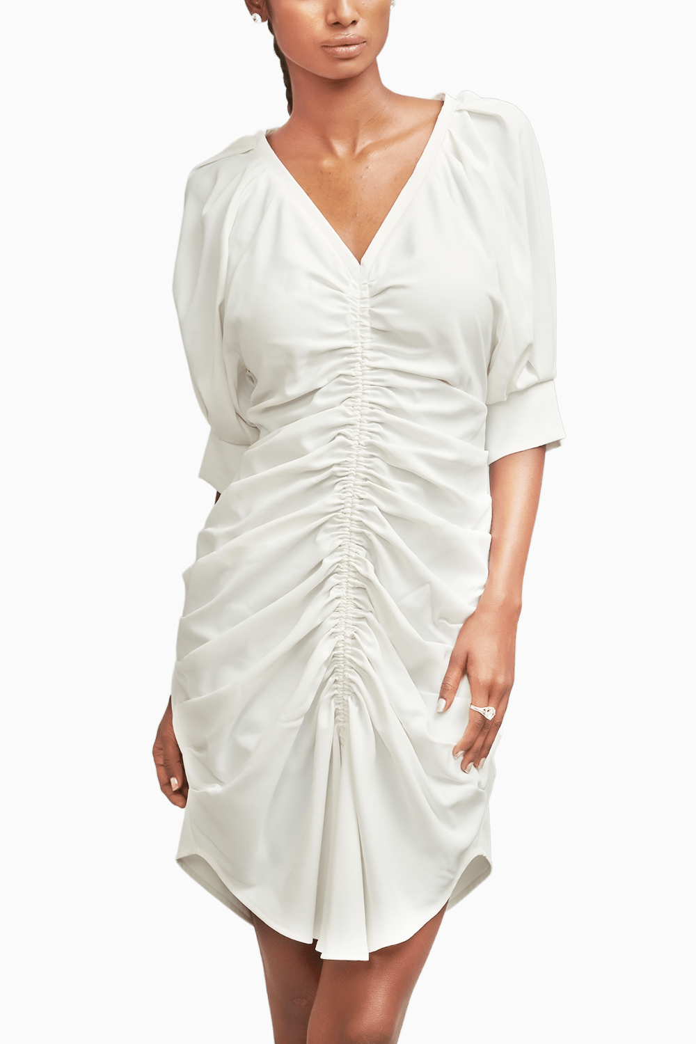 White Ruched Front Dress