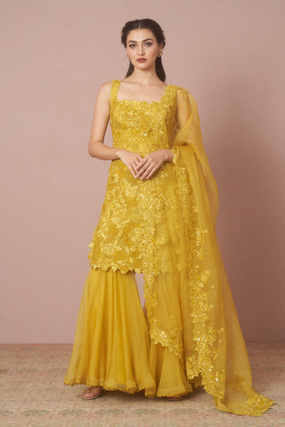 Mustard Yellow Embroidered Sharara Set Mustard Yellow Embroidered Sharara Set