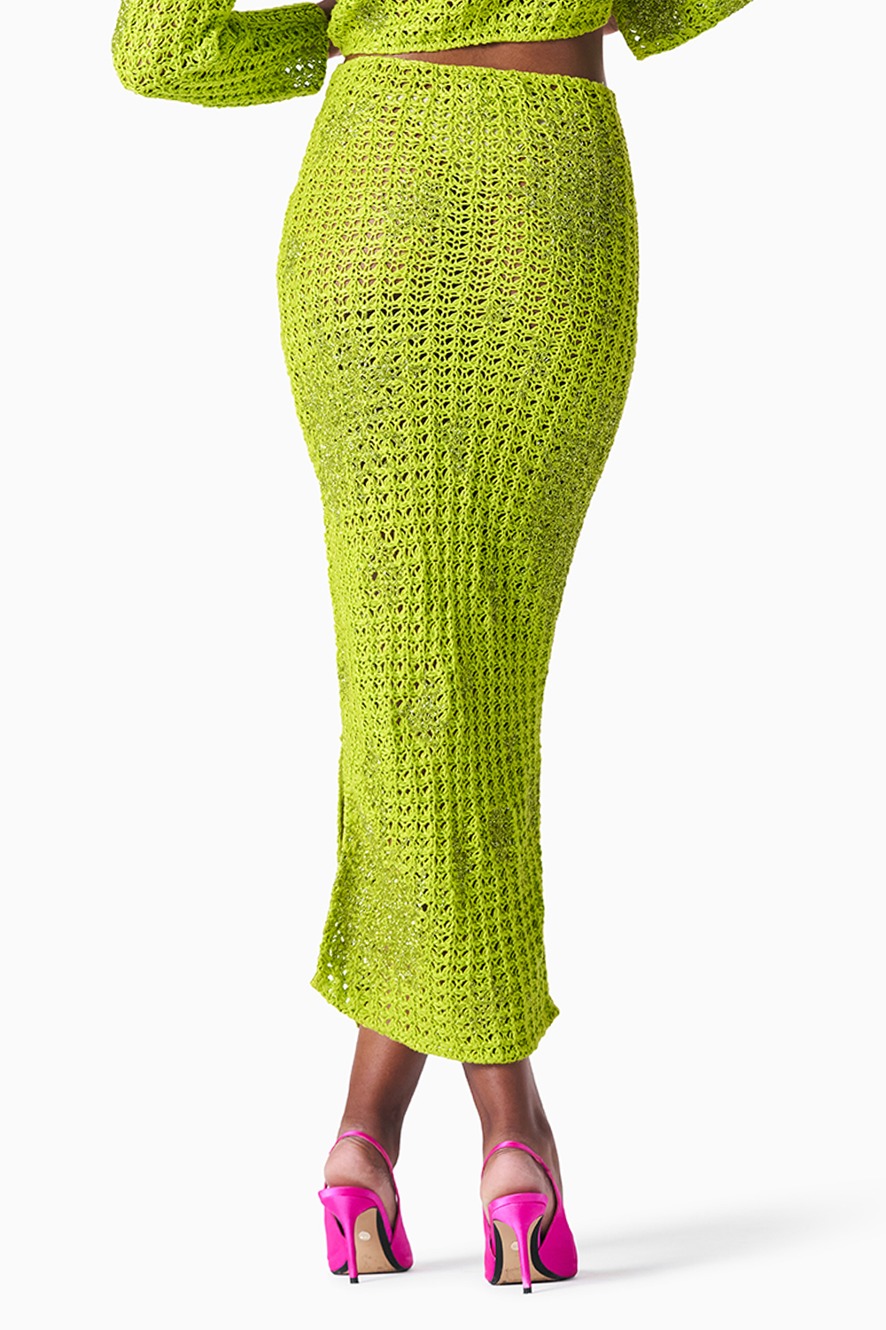 Chartreuse Linen Crochet Skirt