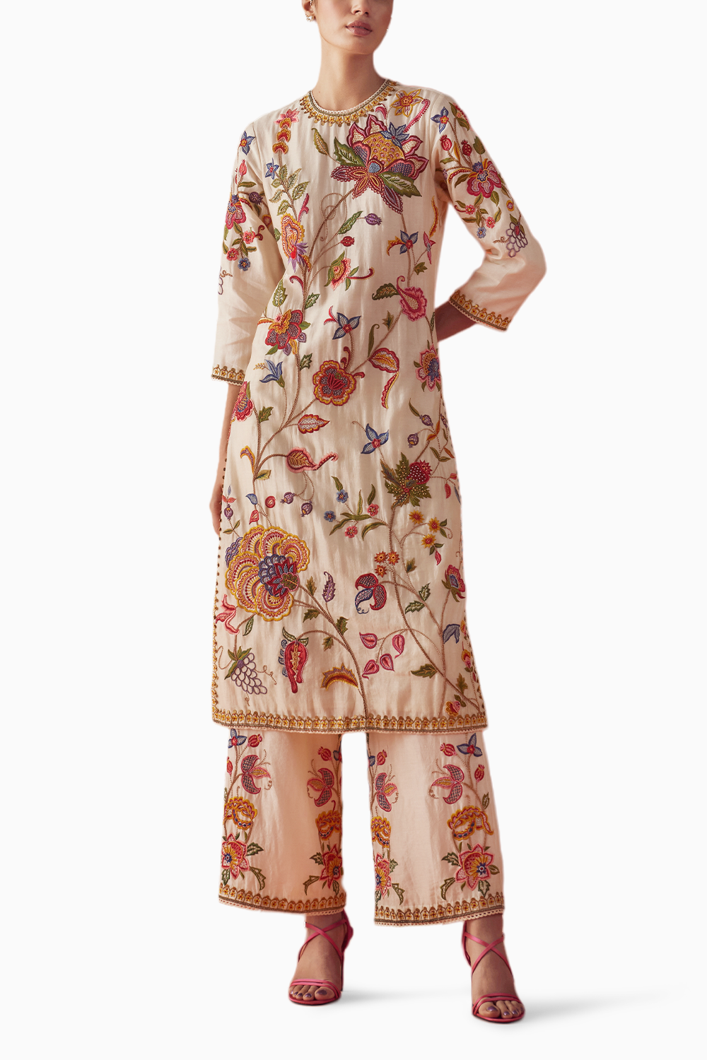 Ivory Allover Embroidered Kurta with Pants