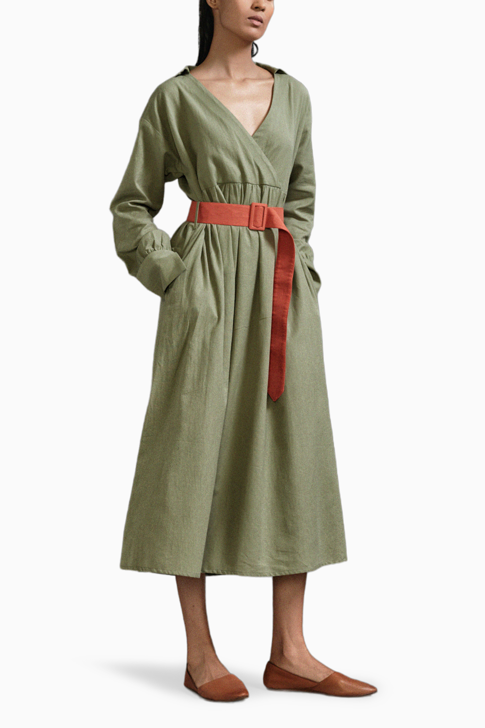 Green Safari Belted Dress