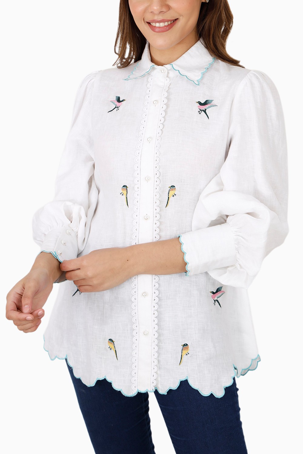 White Linen Shirt with Embroidery