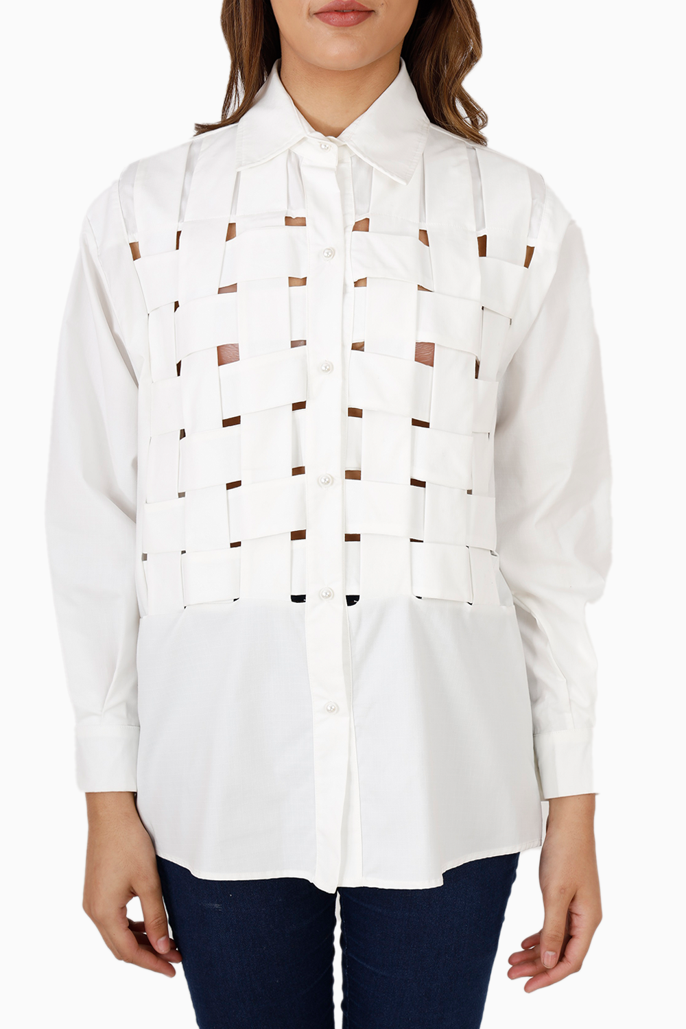 White Desconstructed Criss Cross Shirt