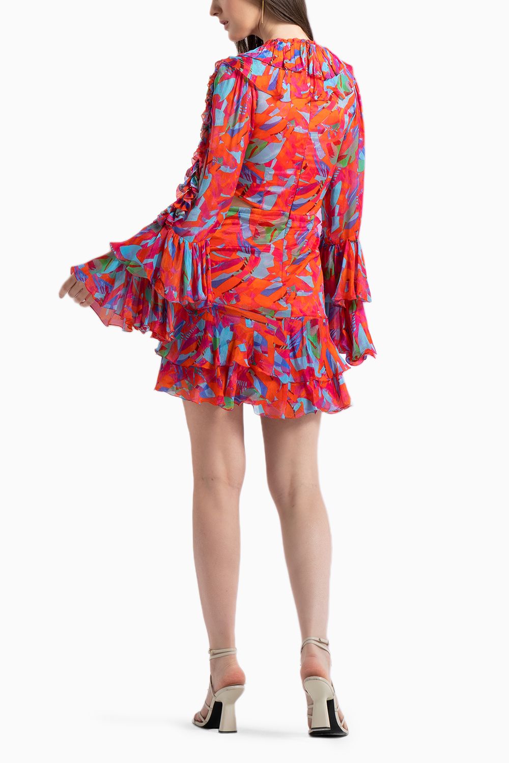 Multi Printed Mesh Short Ruffle Dress
