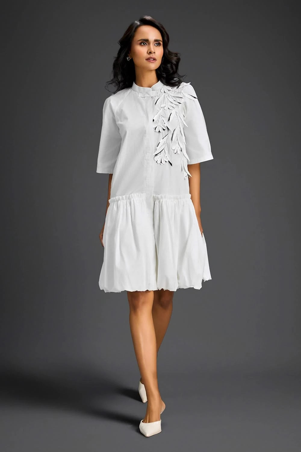 White Bubble Hem Dress XS