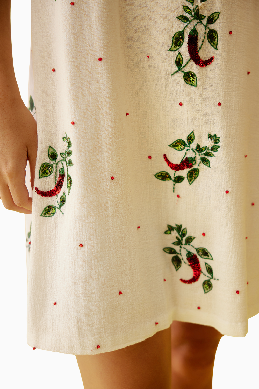 Off-White Hand Painted Chilli Print V-Neck Slip Dress
