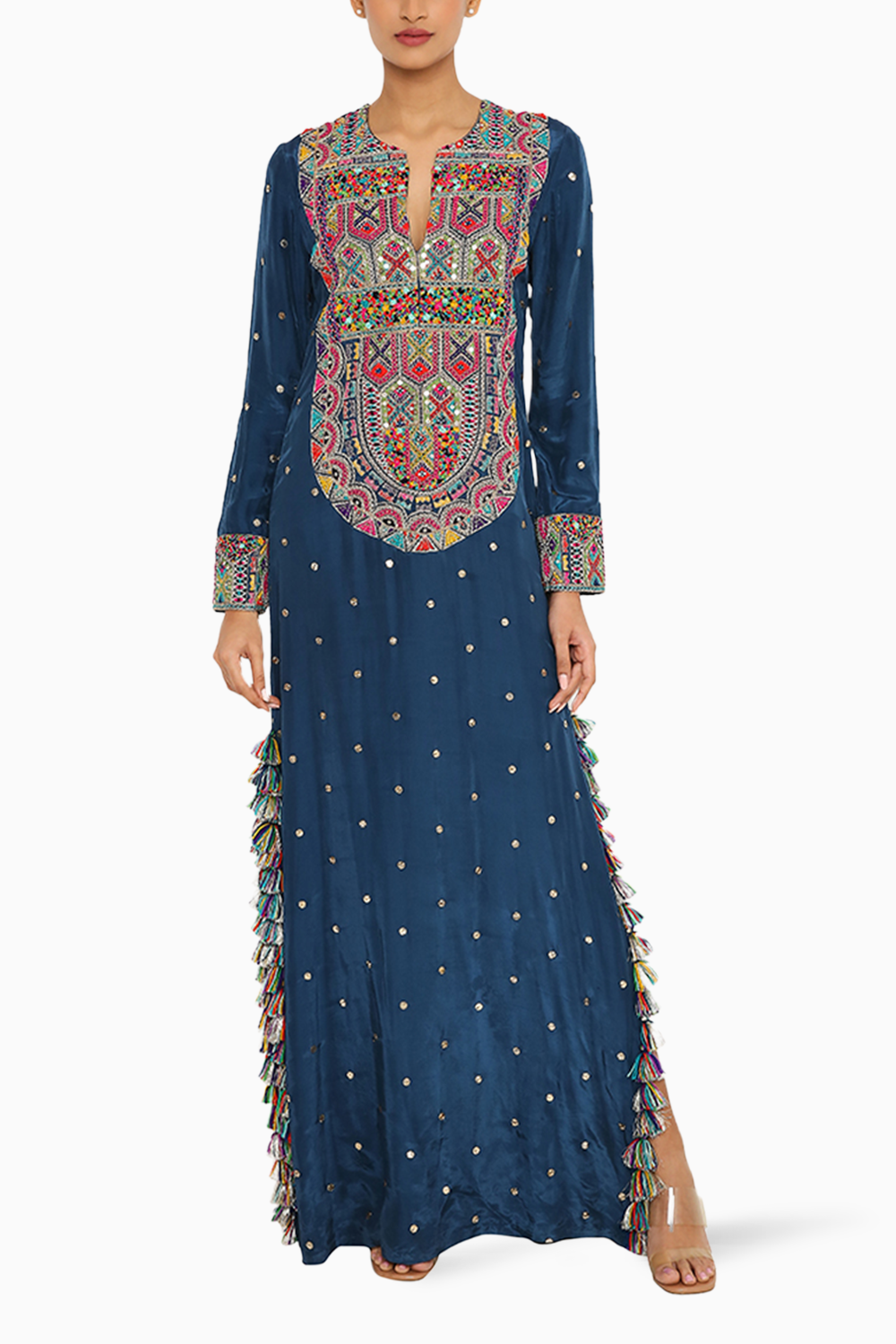 Saphire Blue Kaftan Tunic With Garara Set for women by Mandira Wirk