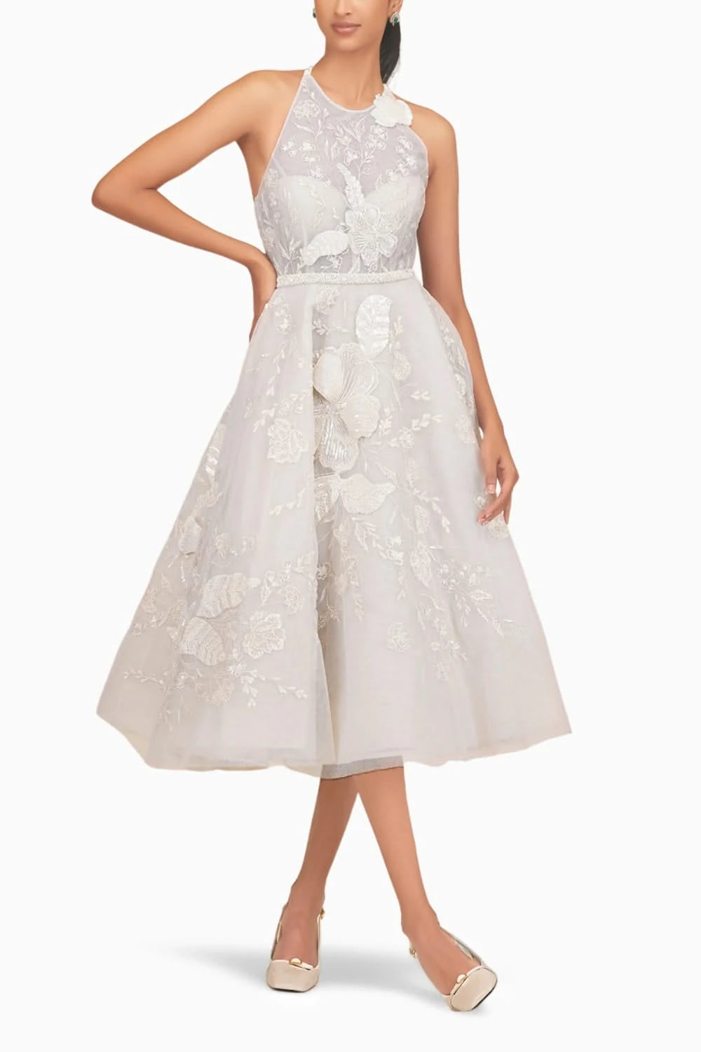 Belted Dress With Bead Detailed Sleeves