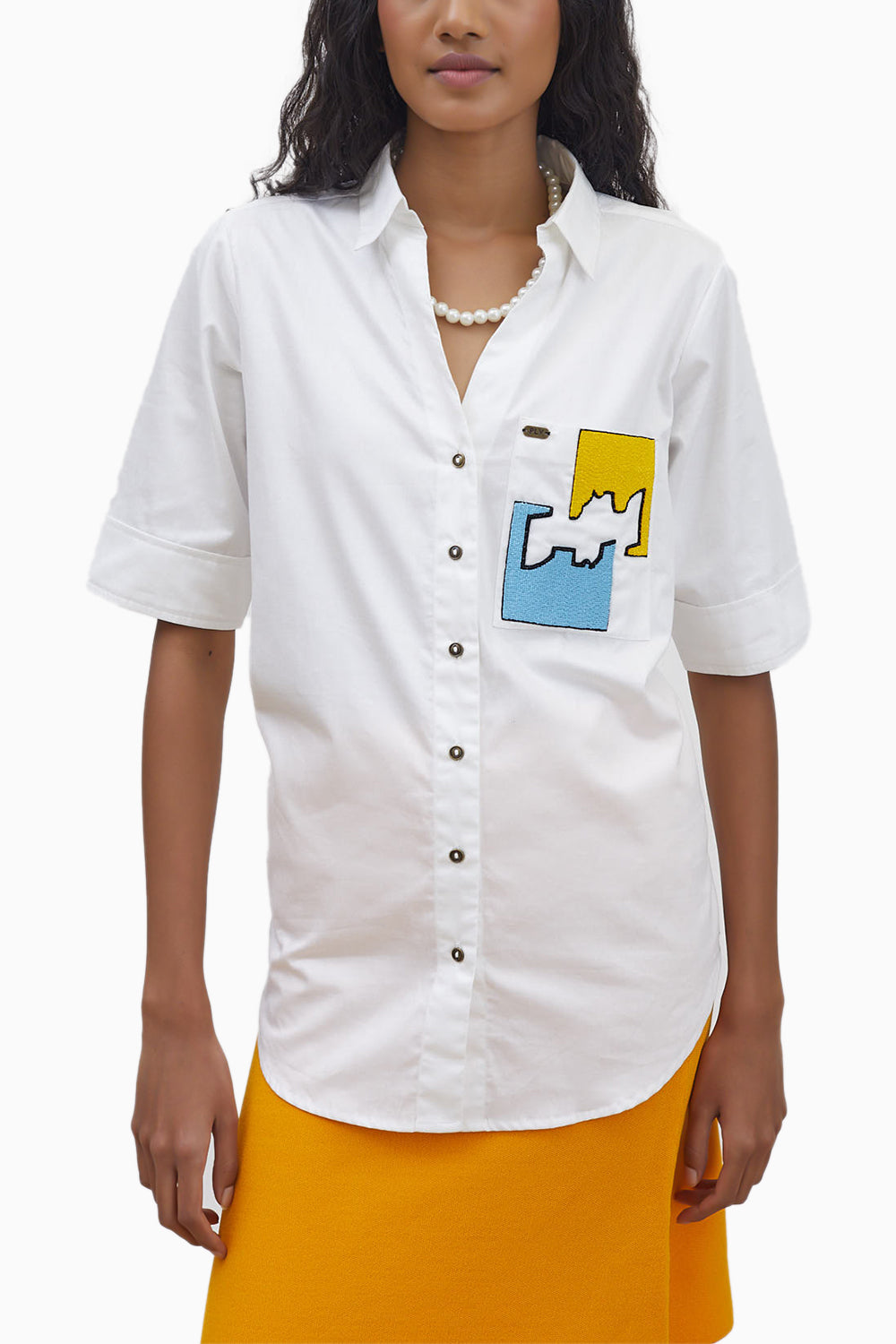 White Puzzle Pop Embroidered Shirt