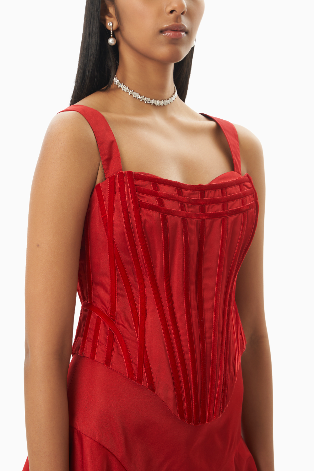 Red Silhouette Sway Corset Top with Skirt Set