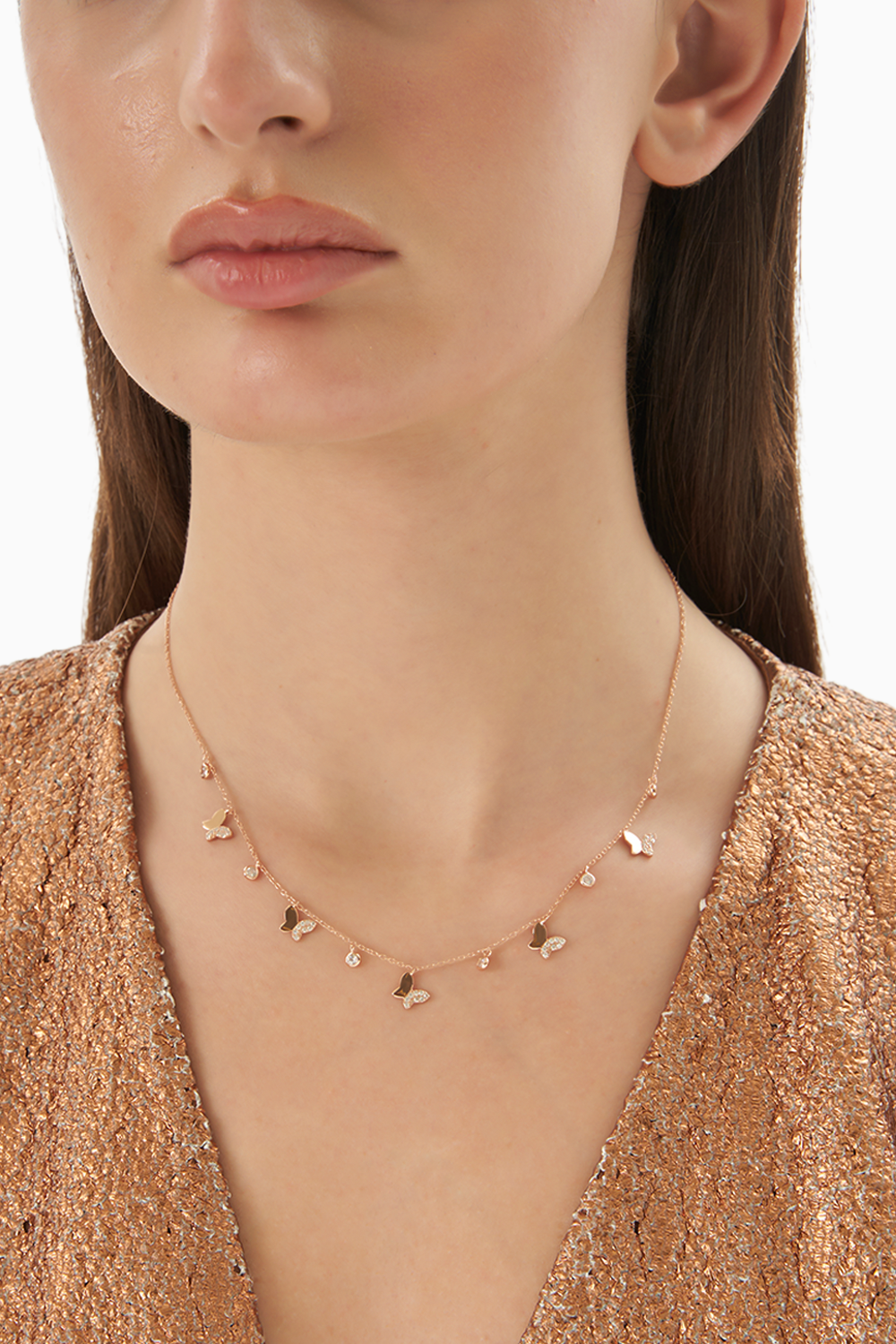 Strand Of Butterflies Zircon Casual Silver Necklace