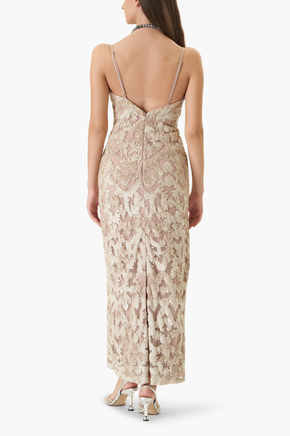 Statement Champagne Sequin Embroidered Gown