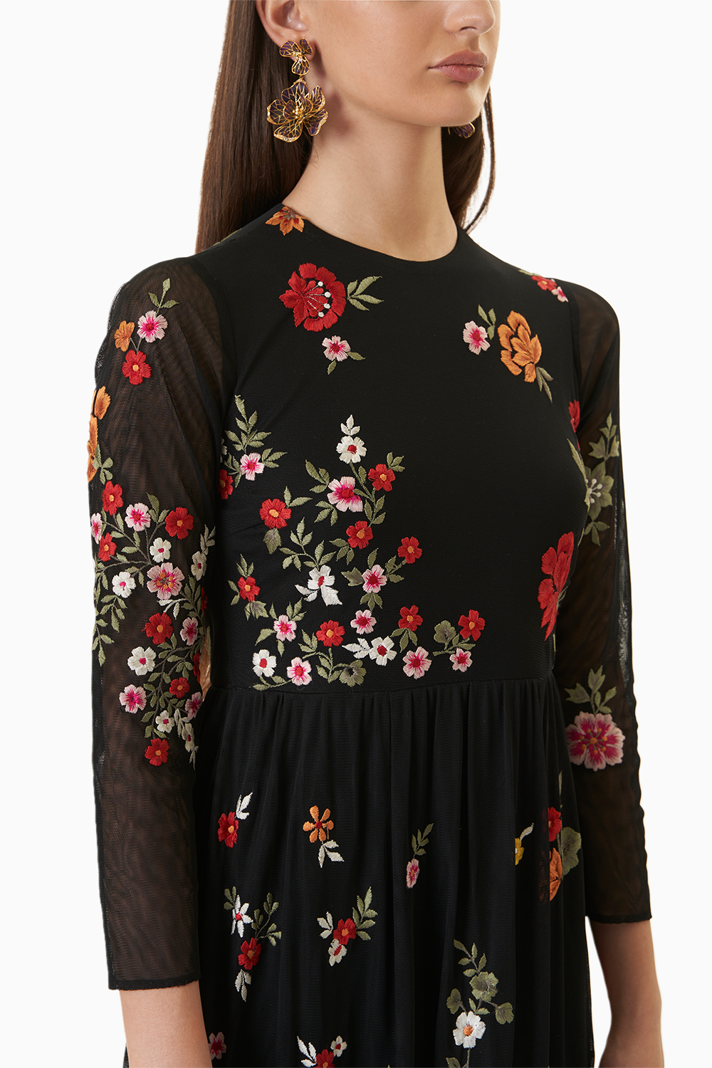 Multi Floral Embroidered Gown