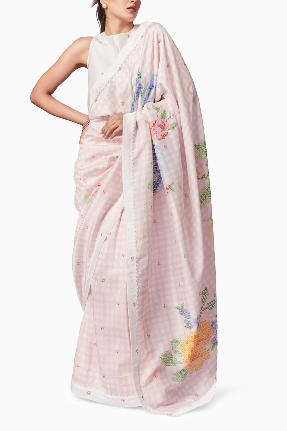 Bluma Embroidered Silk Saree - Blush