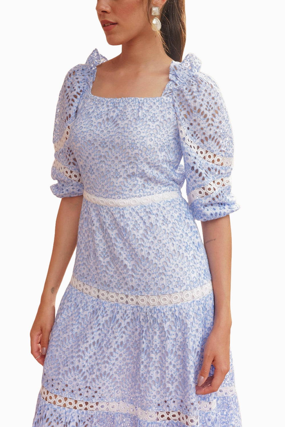 Pastel-Hue Intricate Detailed Broderie Anglaise  Dress