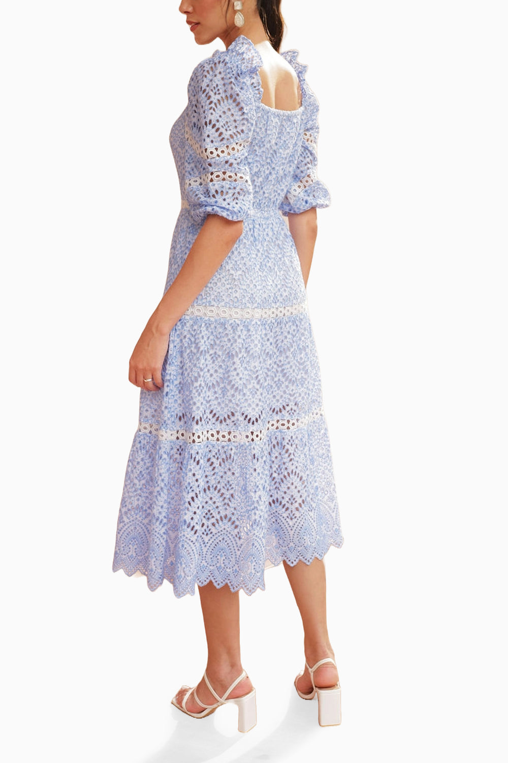 Pastel-Hue Intricate Detailed Broderie Anglaise  Dress
