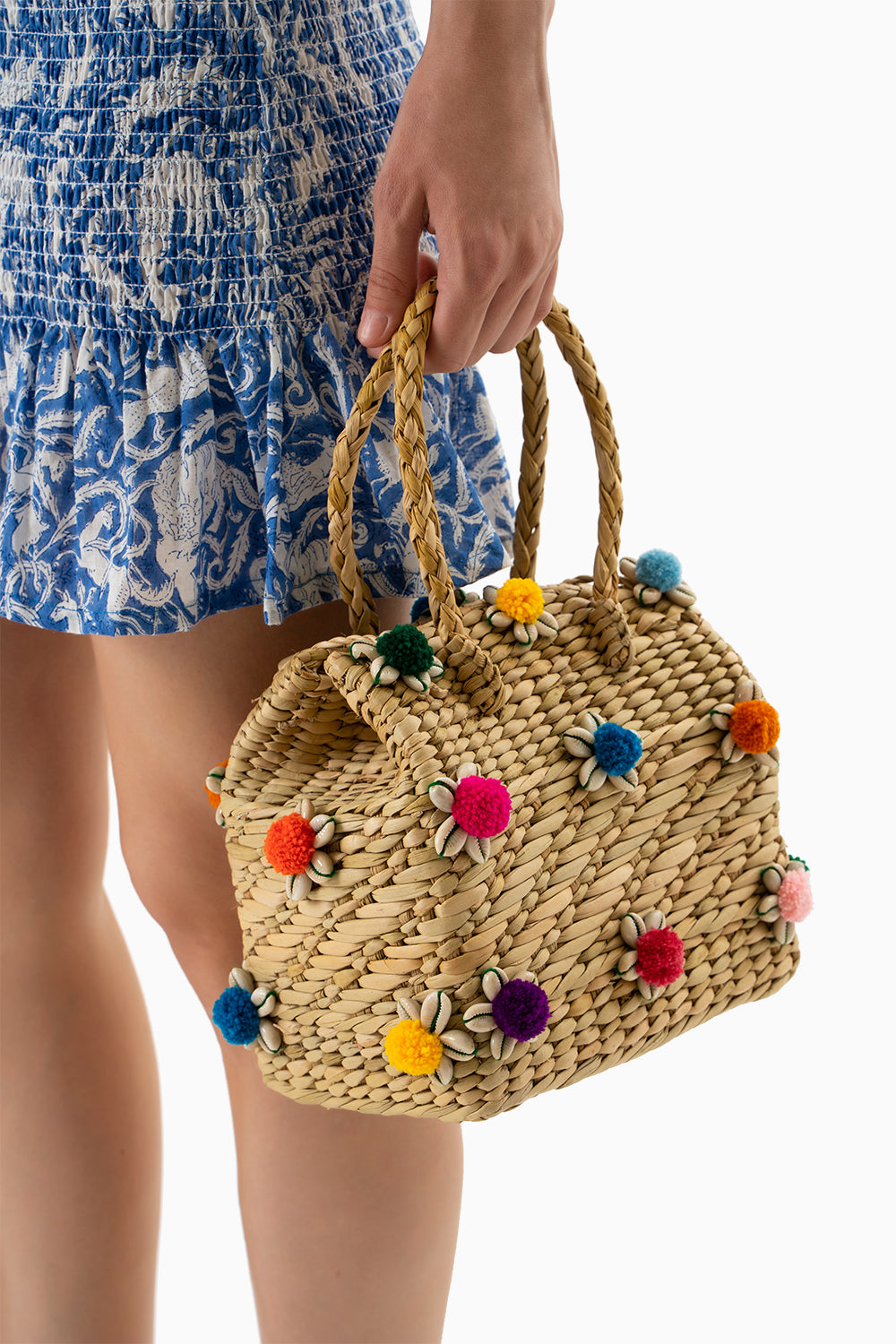 Multicolored Hand Embellished Closed Basket Bag