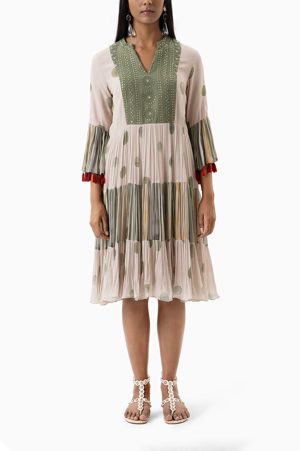 Olive Polka Dot and Striped Printed Dress