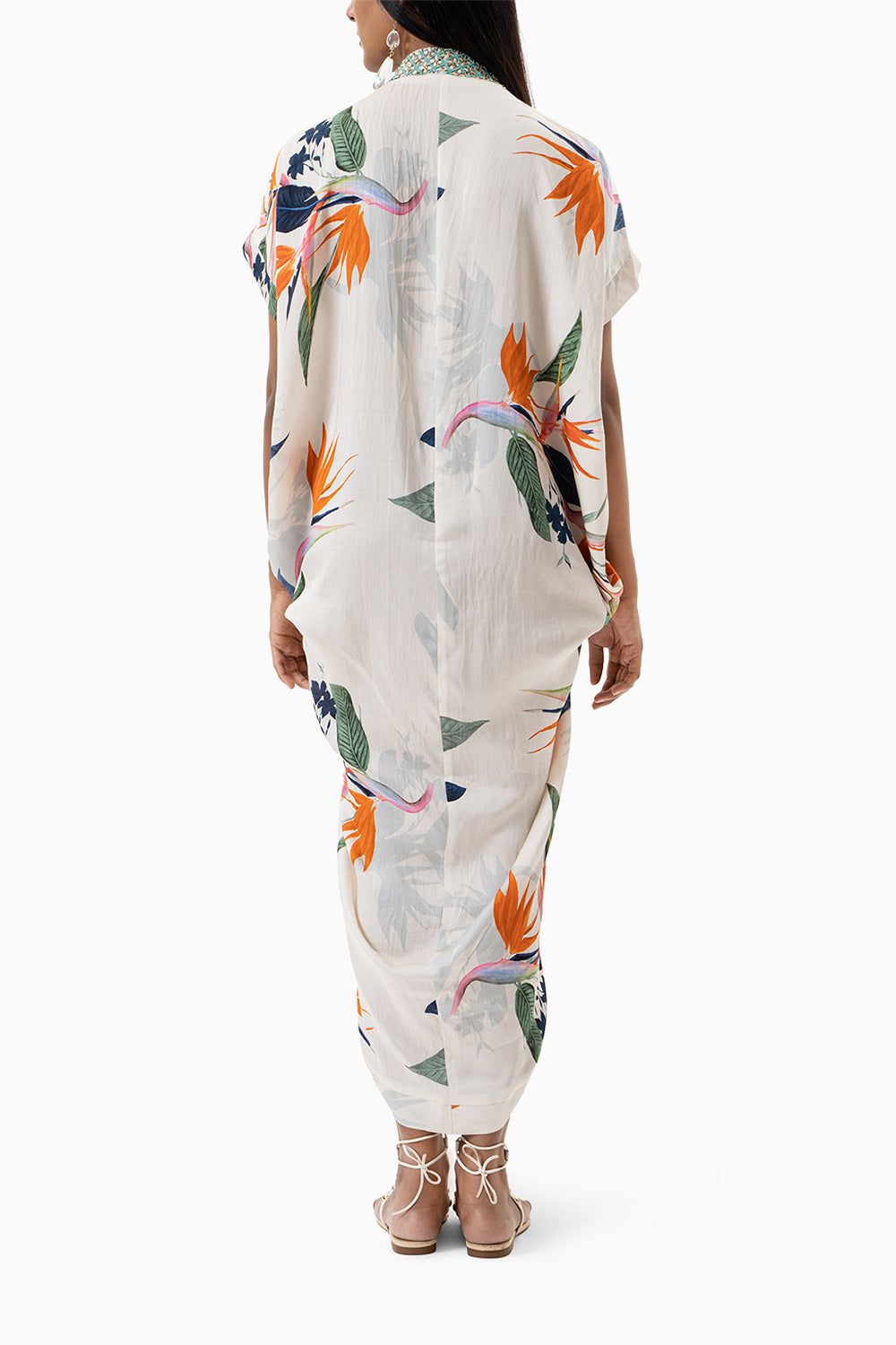 Tropical Floral Printed Cowl Dress