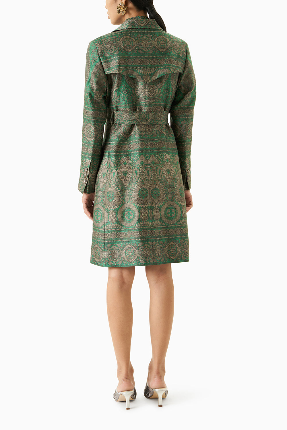 Green Printed Trench Coat