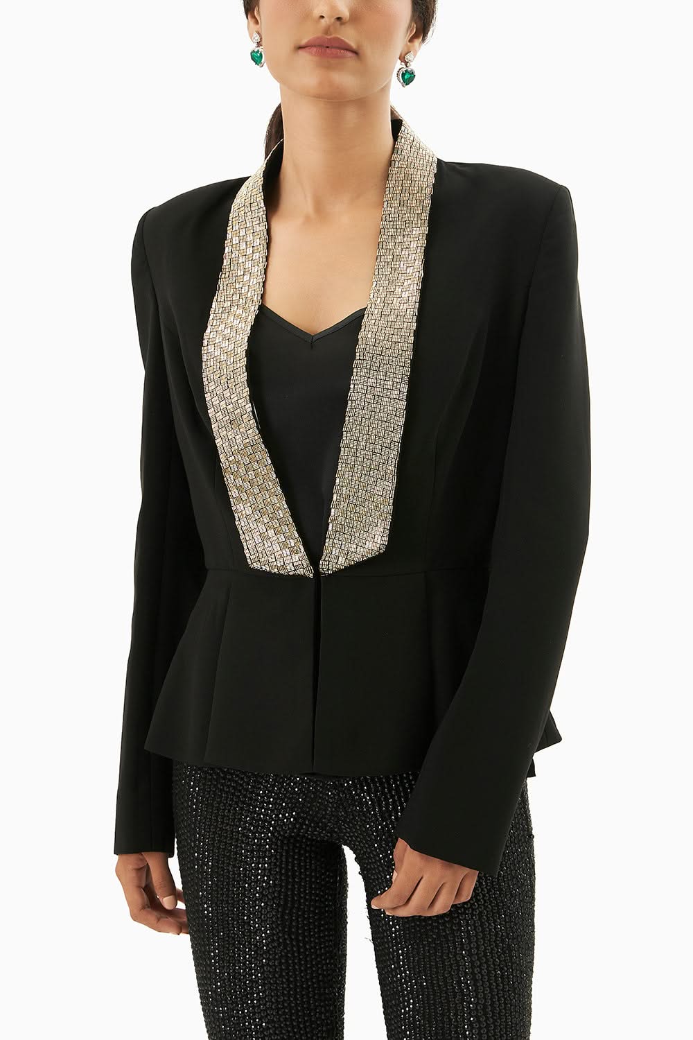 Black Satin Embellished Blazer