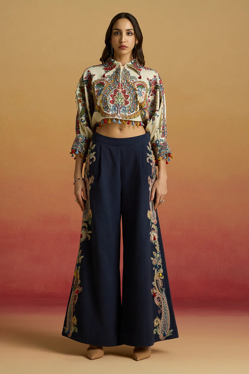 Ivory Kimono Bolero Amaryllis Jacket with Contrast Flared Amaryllis Pants