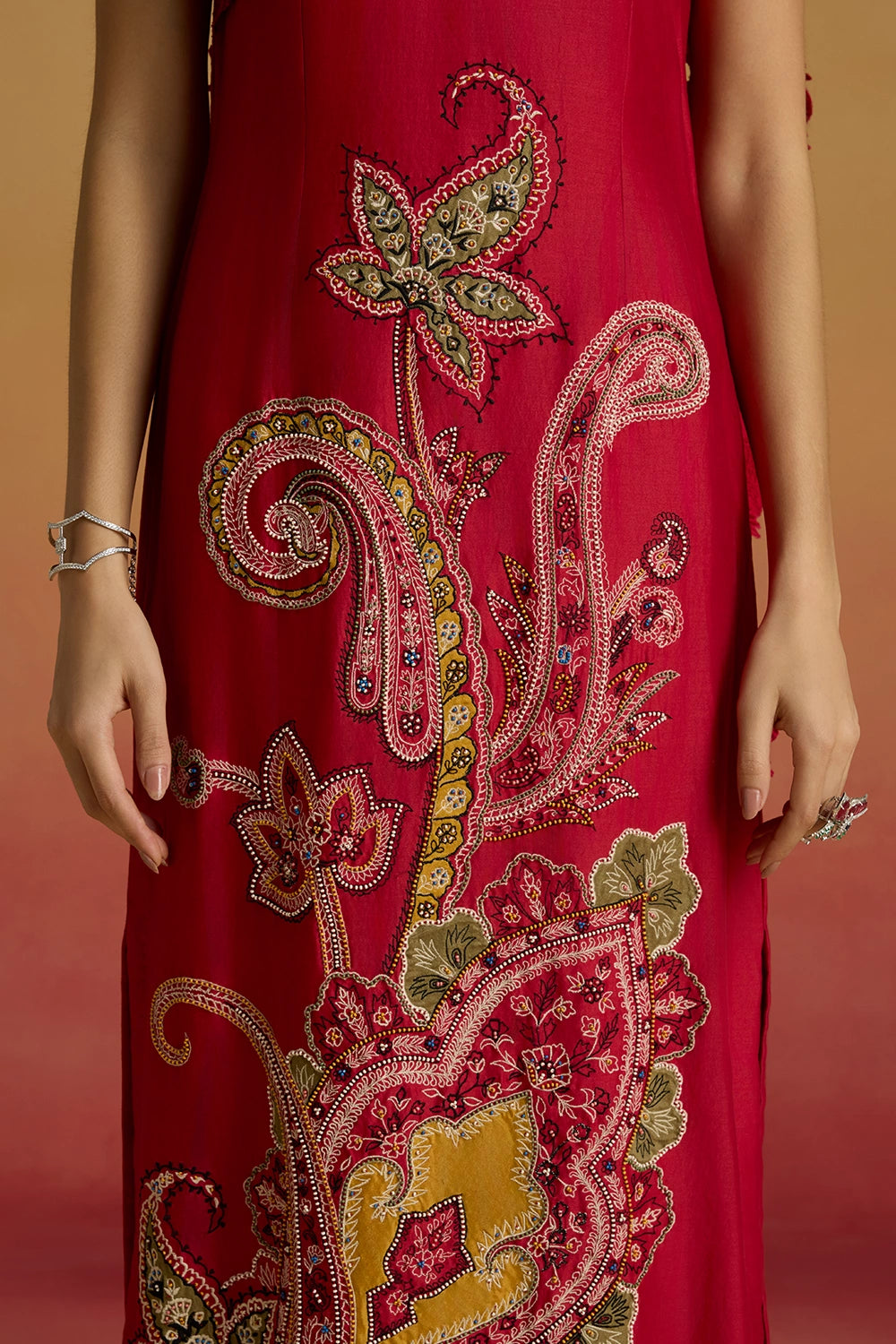 Red Drape Detail Straight Amaryllis Dress