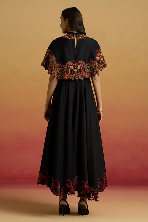Black Cape Flounce Amaryllis Dress