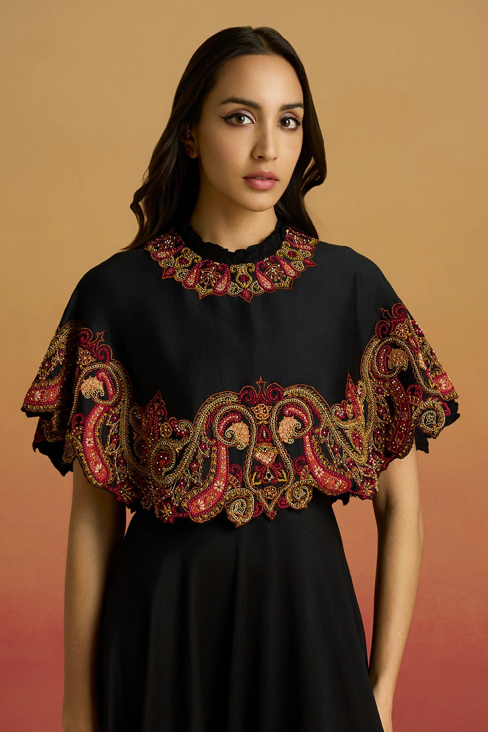 Black Cape Flounce Amaryllis Dress