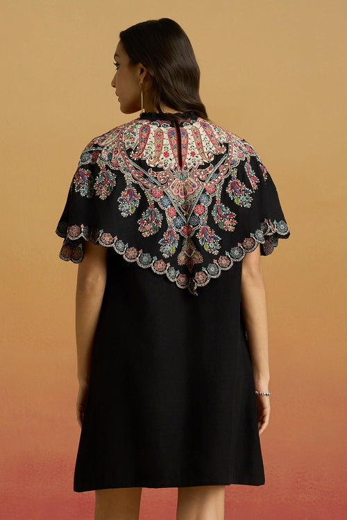 Black Applique Cape Short Amaryllis Dress