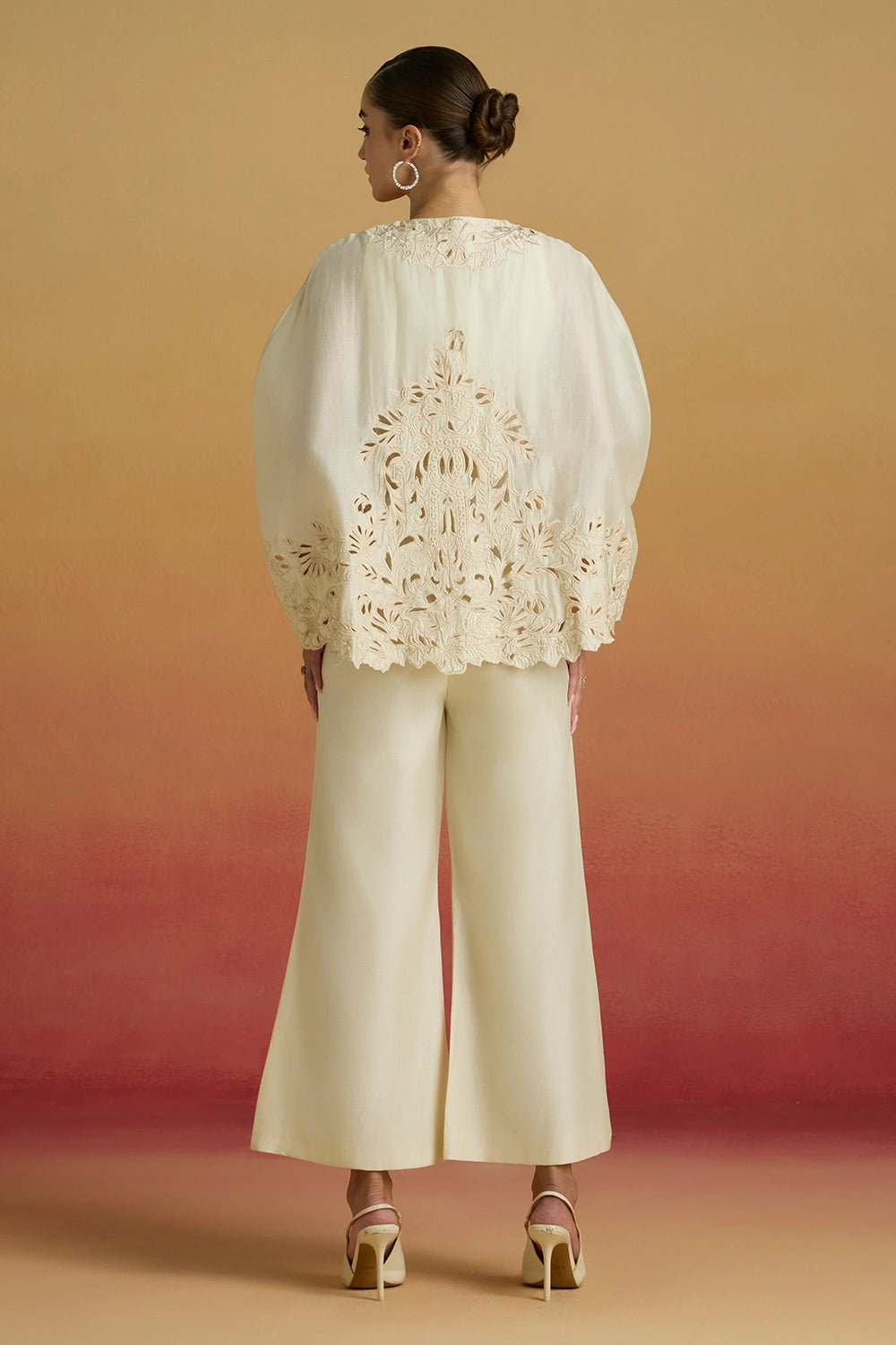 Ivory Embroidered Cape Amaryllis Jumpsuit