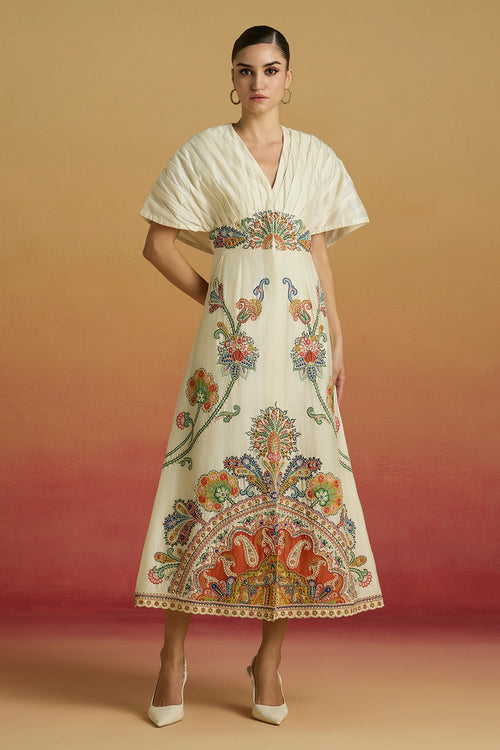 Ivory Pleated Midi Amaryllis Dress