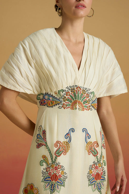 Ivory Pleated Midi Amaryllis Dress