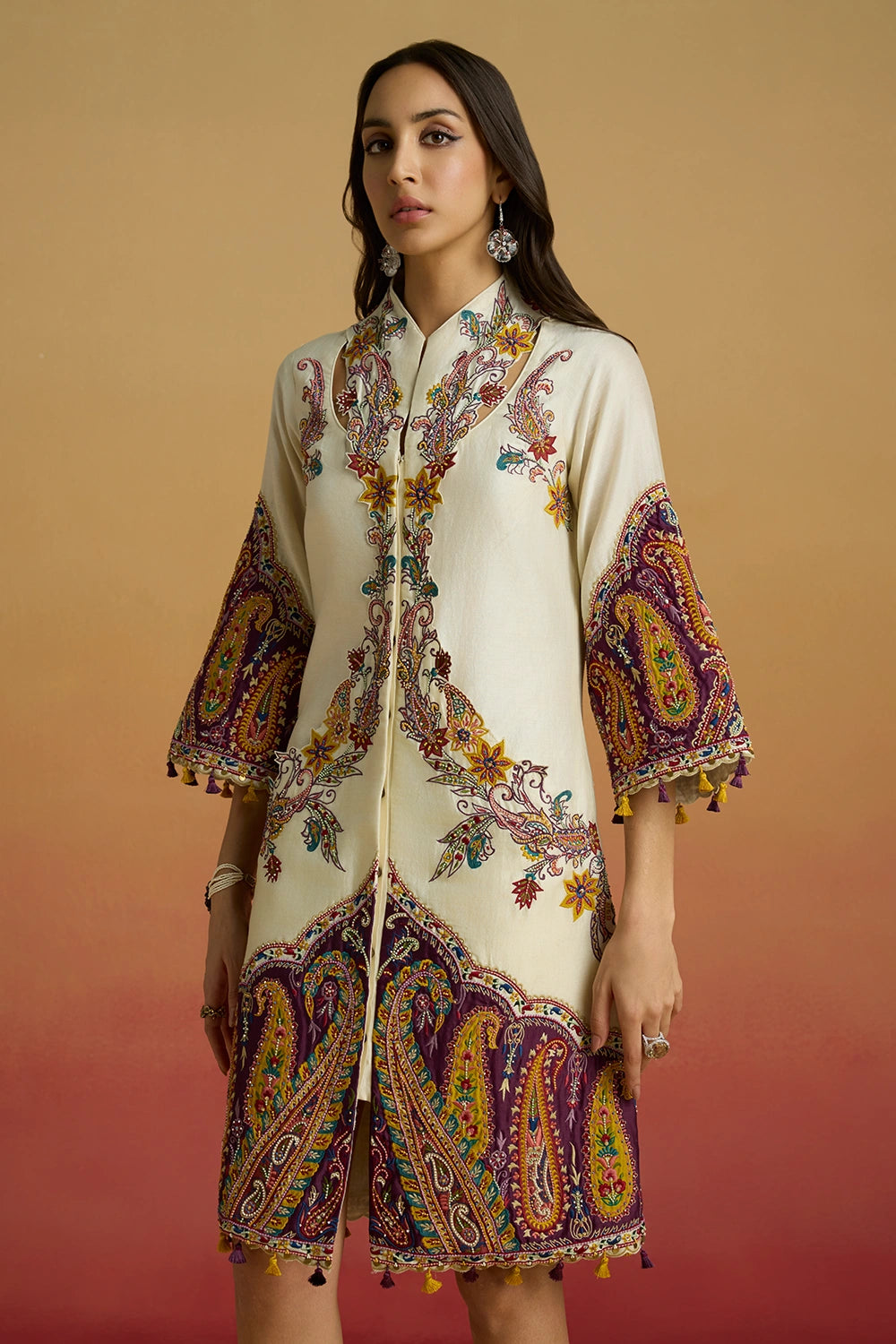 Ivory and Plum Colourblock Paisley Amaryllis Dress