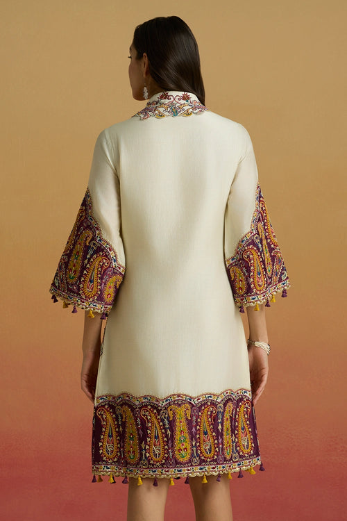 Ivory and Plum Colourblock Paisley Amaryllis Dress