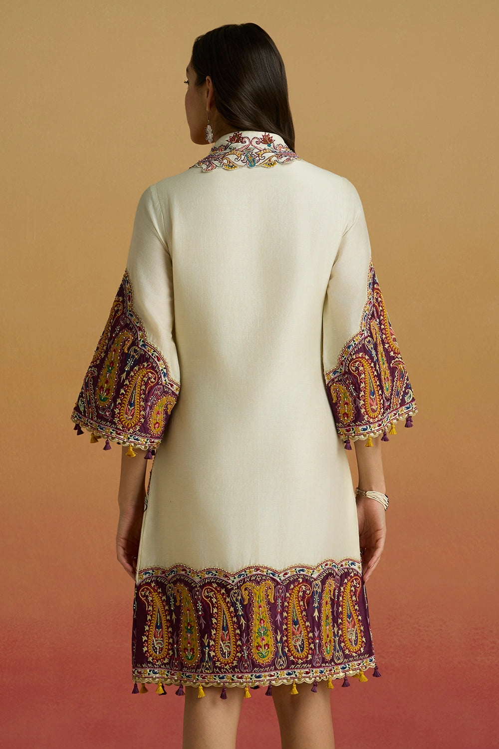 Ivory and Plum Colourblock Paisley Amaryllis Dress