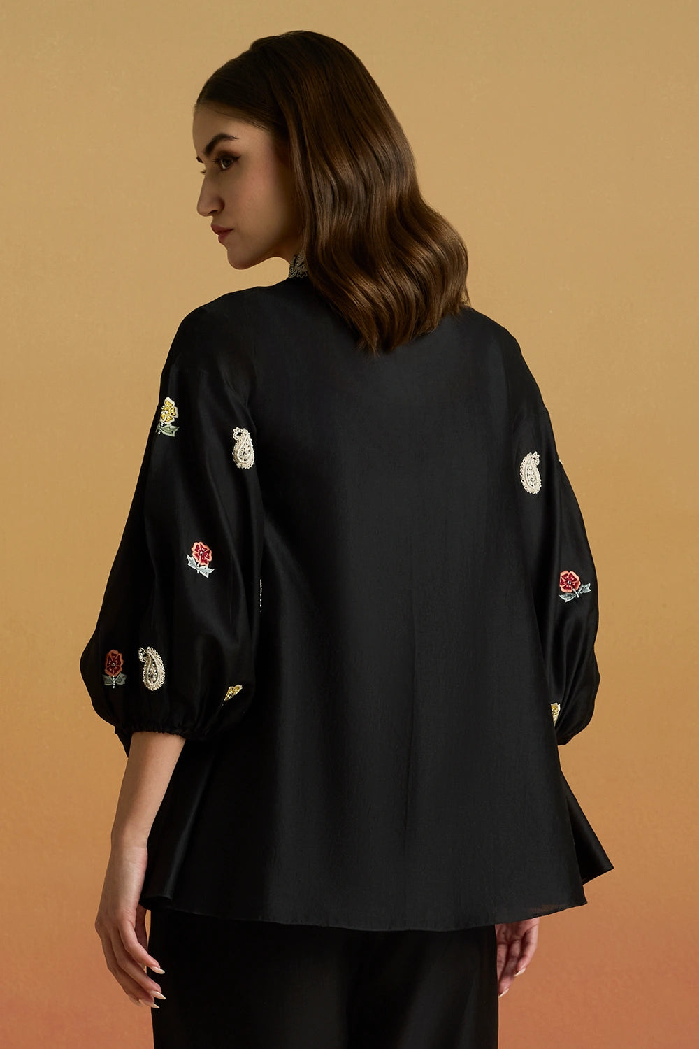 Black Contrast Paisley Amaryllis Shirt