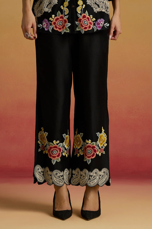 Black Contrast Paisley Amaryllis Pants