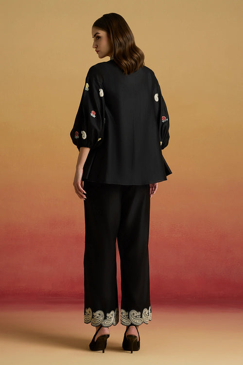 Black Contrast Paisely Amaryllis Shirt with Amaryllis Pants