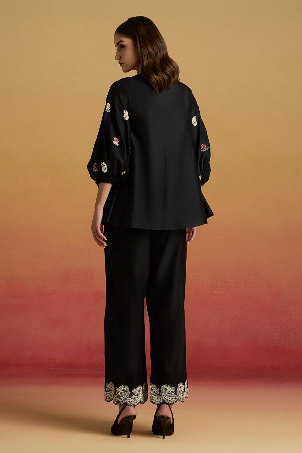 Black Contrast Paisely Amaryllis Shirt with Amaryllis Pants