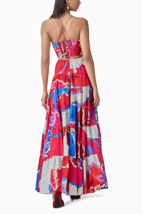 Hannah Ikat Tiered Flared Maxi Dress