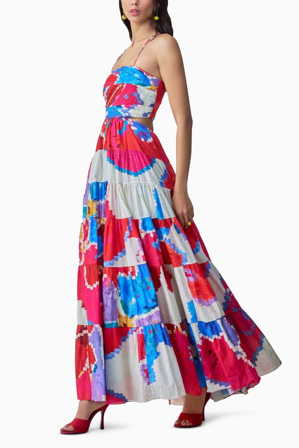 Hannah Ikat Tiered Flared Maxi Dress